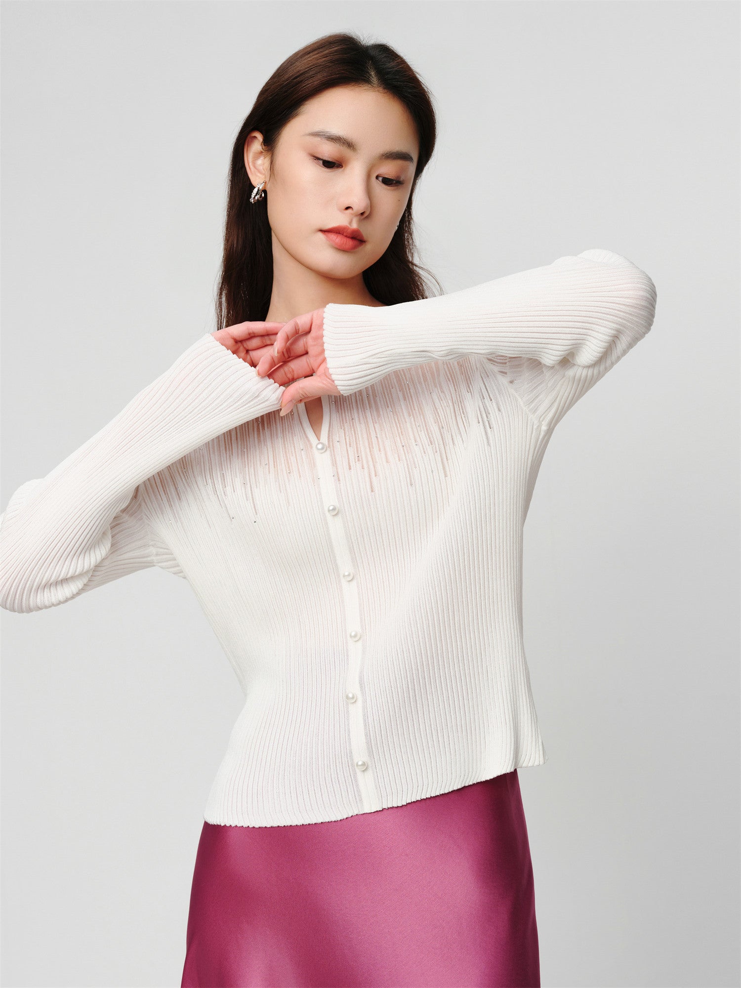Silk-Acetate Knit Base Layer | White