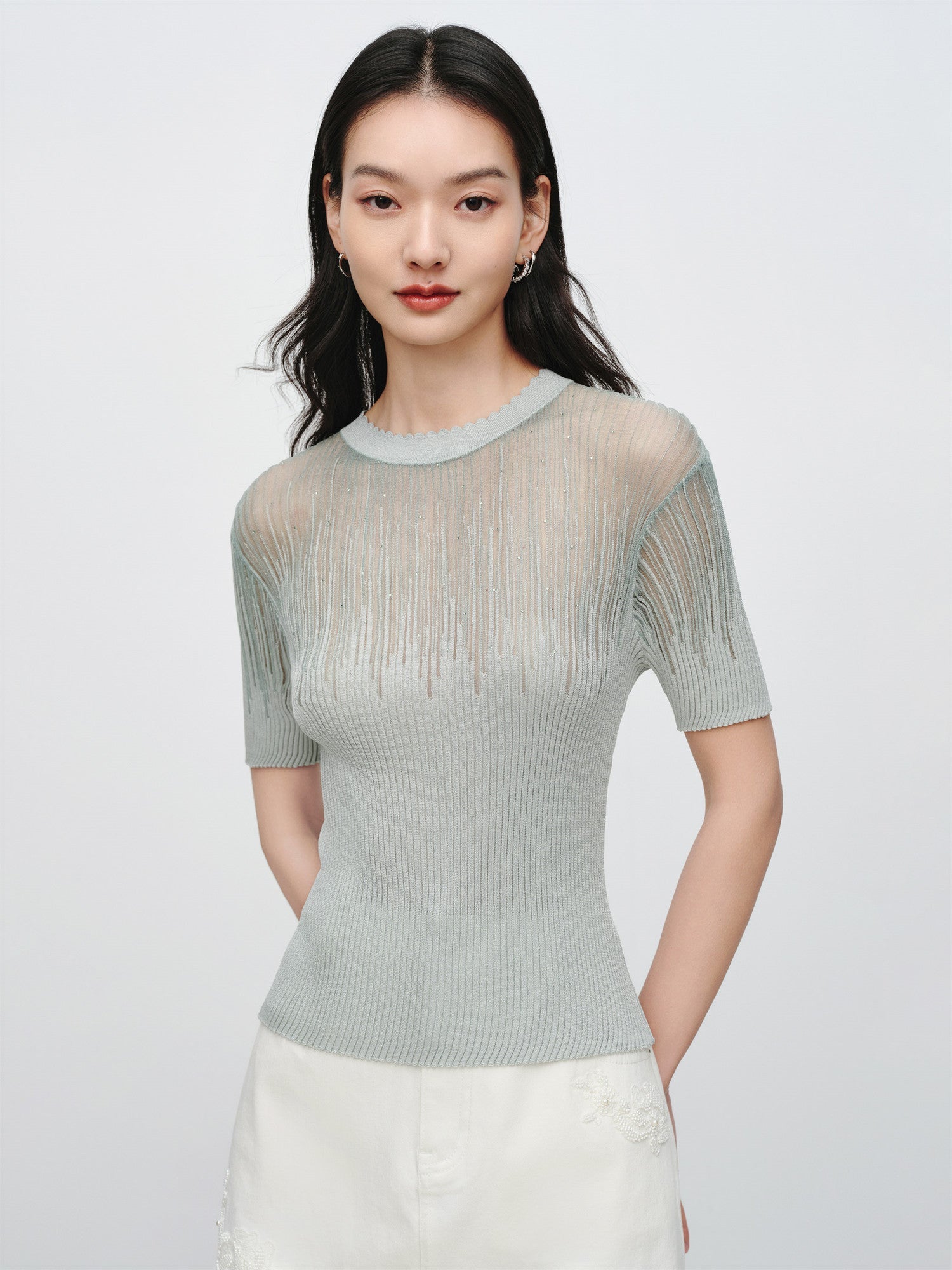 Acetate Rhinestone-Embellished Top | Green