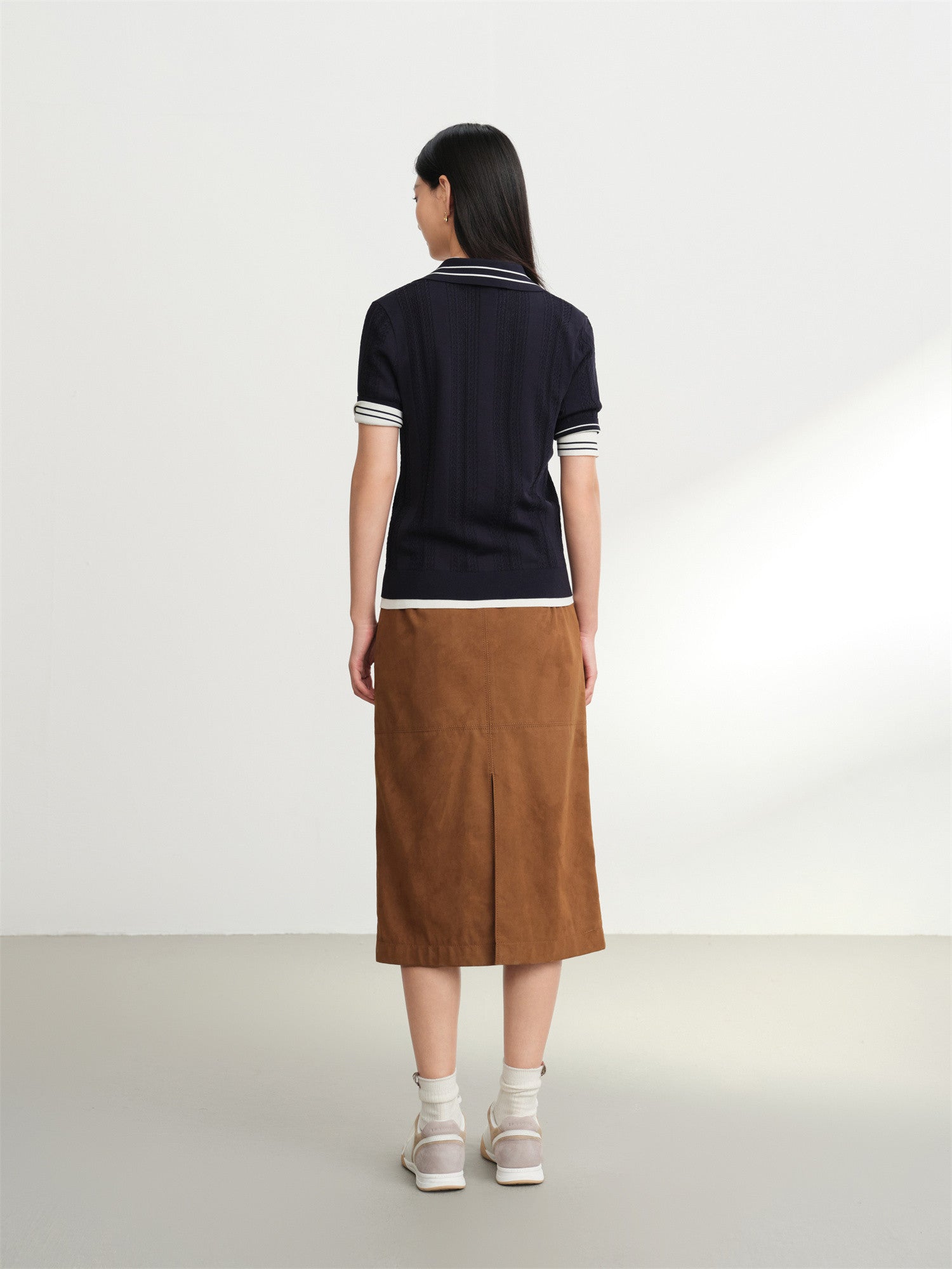 Collared Knit Base Layer Top | Navy