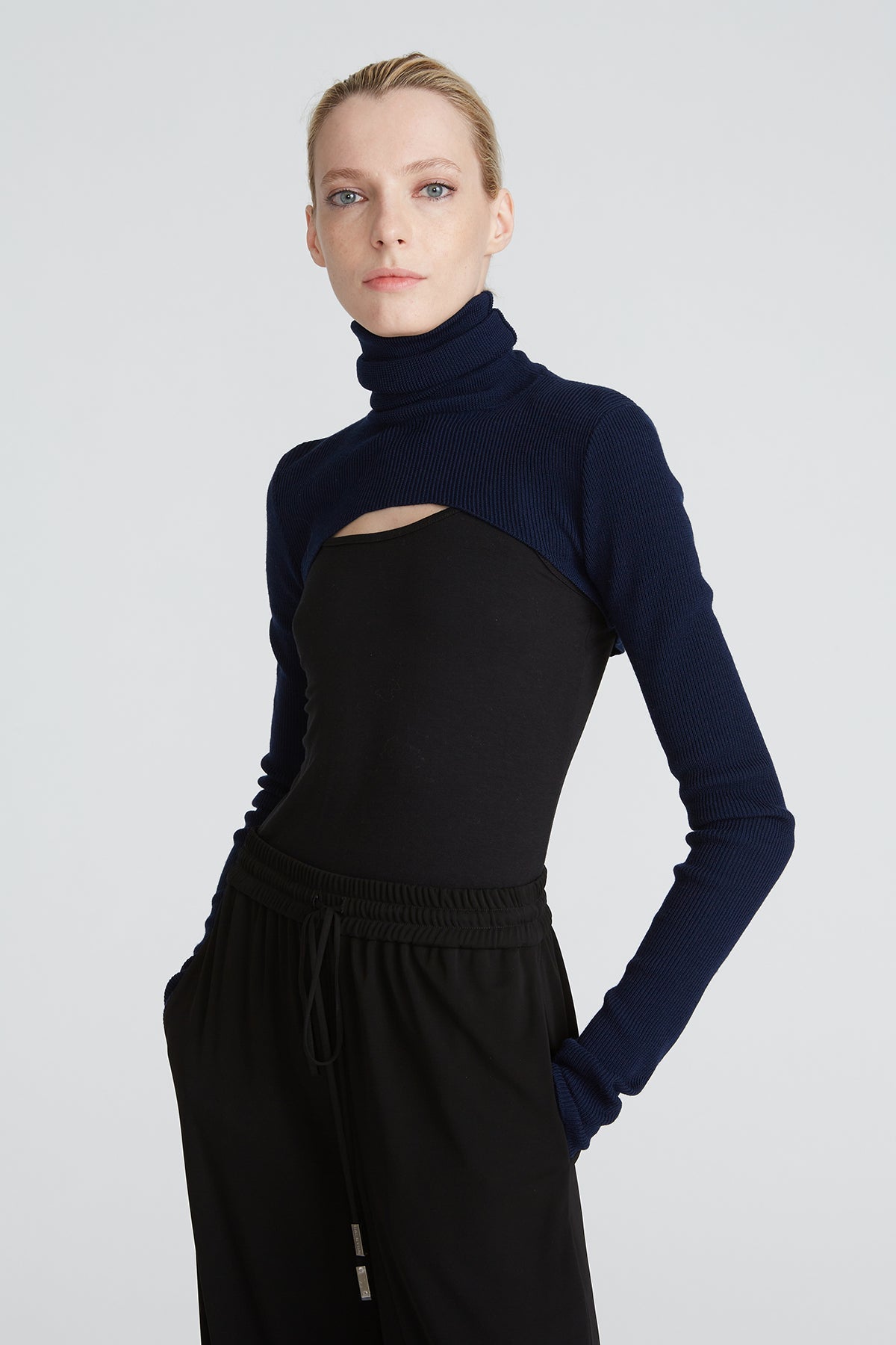 Halston | Mina Turtleneck Shrug | Navy