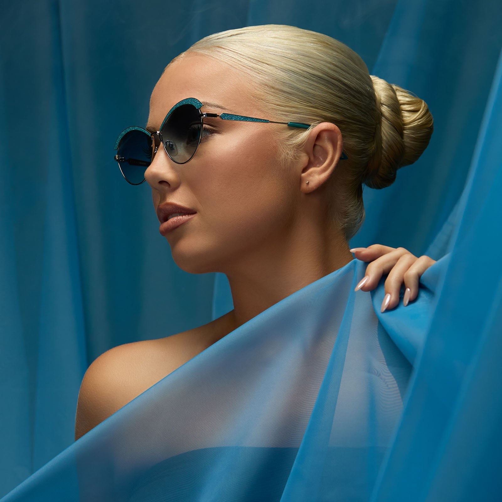 Womens | Bianca Barclay Sunglasses | Glittery Siren Teal | Silver/Teal To Grey Lenses