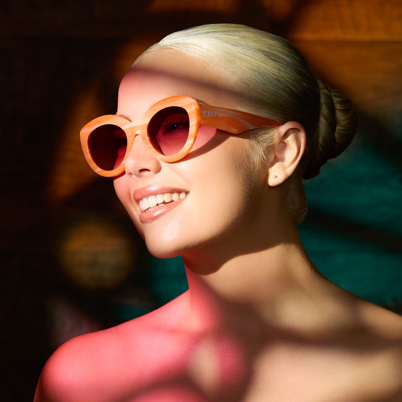 Womens | Enid Sinclair Sunglasses | Enids Pink | Orange Stripe Sweater/Rosy Highlight Lenses