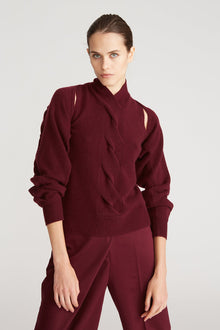 Halston | Auden Wool Cash Cable Shrug | Merlot