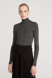 Halston | Fai Lurex Turtleneck Sweater | Black/ Silver
