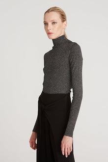 Halston | Fai Lurex Turtleneck Sweater | Black/ Silver