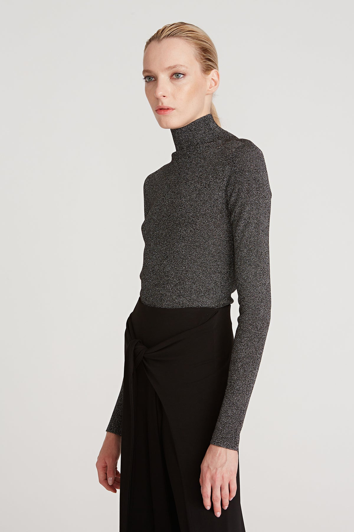 Halston | Fai Lurex Turtleneck Sweater | Black/ Silver
