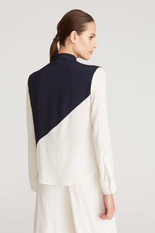 Halston | Eden Color Block Blouse | Navy And Chalk