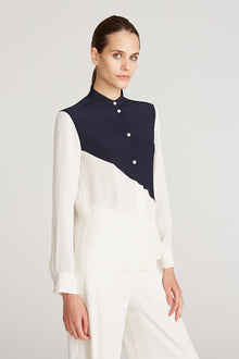 Halston | Eden Color Block Blouse | Navy And Chalk