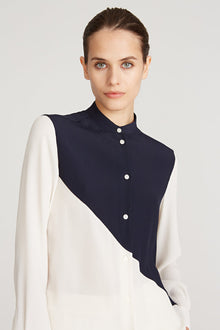 Halston | Eden Color Block Blouse | Navy And Chalk