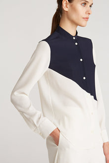 Halston | Eden Color Block Blouse | Navy And Chalk