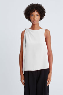 Halston | Iliana Crepe Draped Top | Chalk