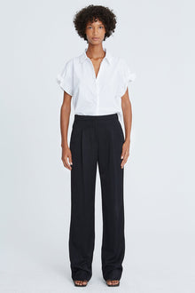 Halston | Bea Cotton Shirting Ruffle Top | Optic White