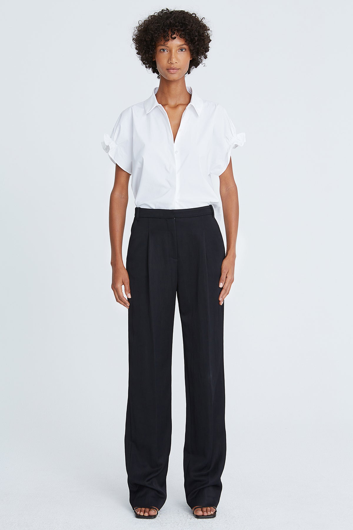 Halston | Bea Cotton Shirting Ruffle Top | Optic White
