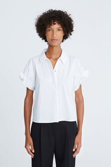 Halston | Bea Cotton Shirting Ruffle Top | Optic White