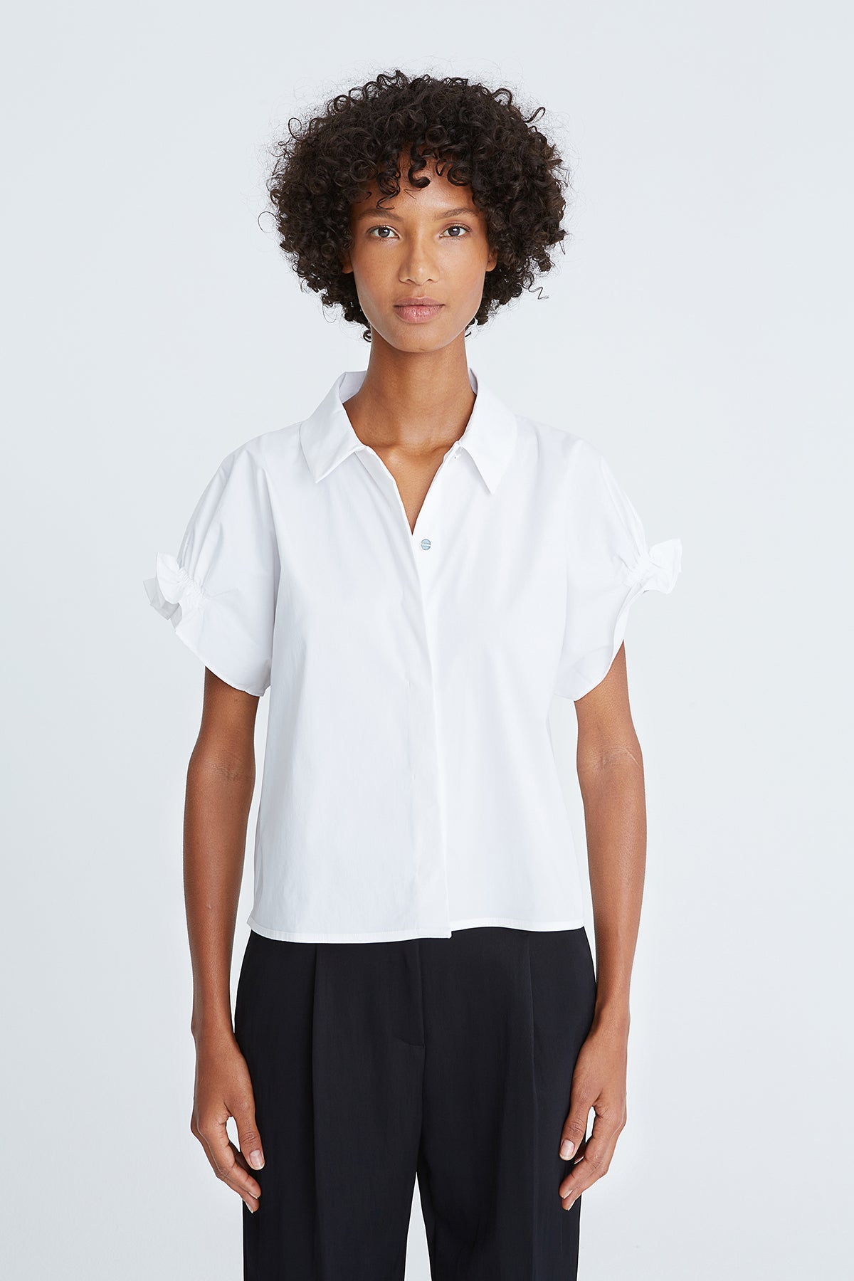 Halston | Bea Cotton Shirting Ruffle Top | Optic White