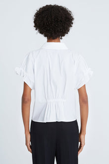 Halston | Bea Cotton Shirting Ruffle Top | Optic White