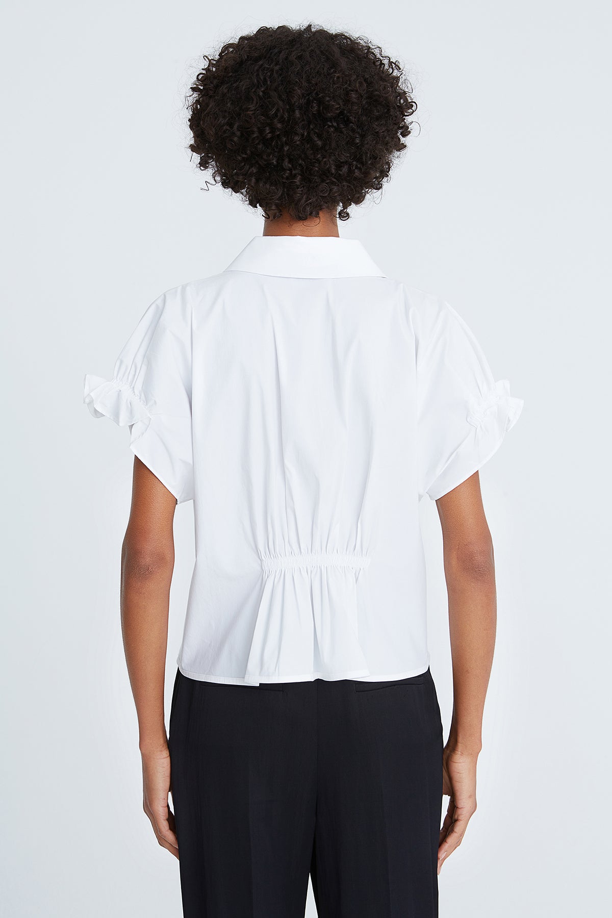 Halston | Bea Cotton Shirting Ruffle Top | Optic White