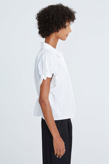 Halston | Bea Cotton Shirting Ruffle Top | Optic White