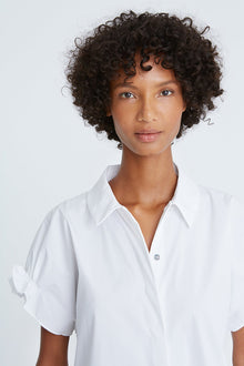 Halston | Bea Cotton Shirting Ruffle Top | Optic White