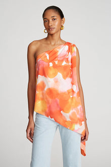 Halston | Steffi Top In Crepe De Chine | Sunset Watercolor Print