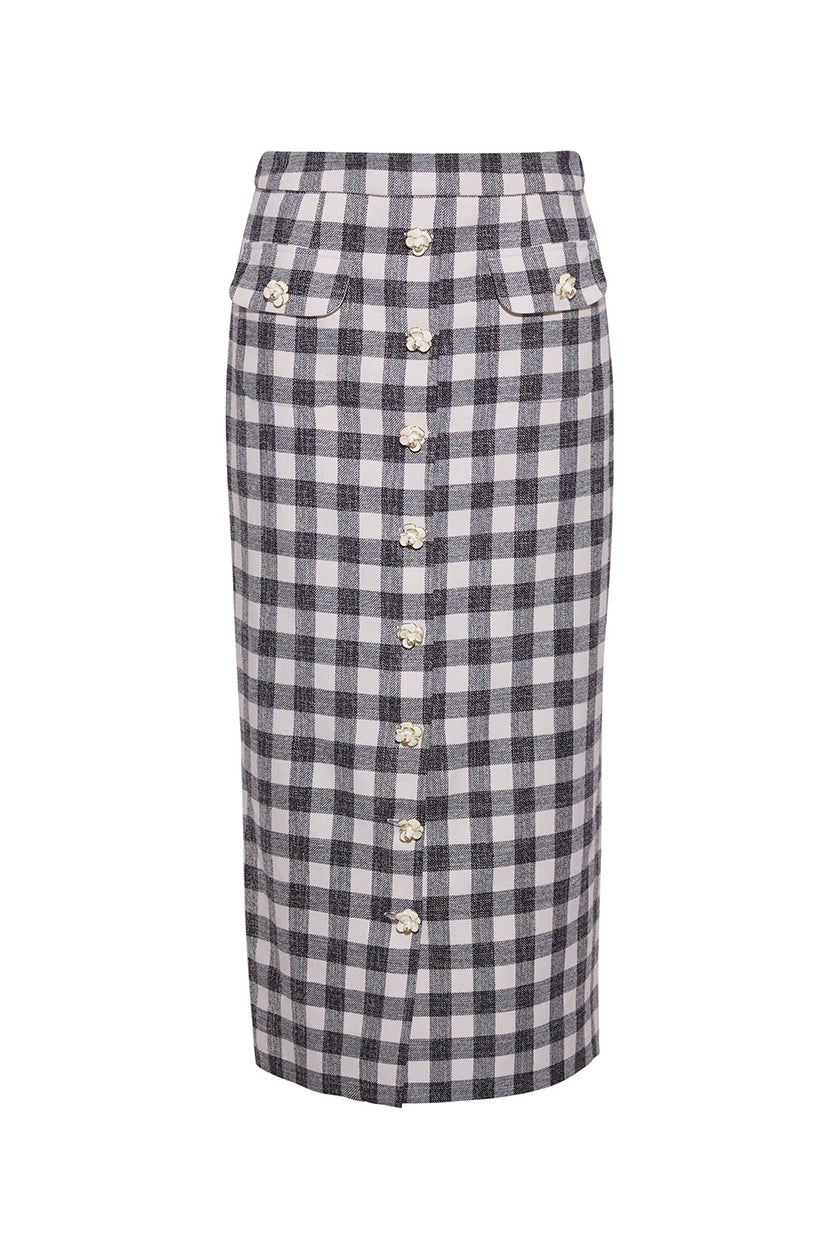 Faye Skirt | Black Ivory Boucle Grid