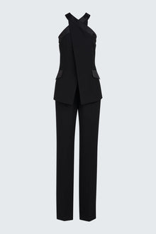 Halston | Drew Jumpsuit In Crepe/Satin | Black
