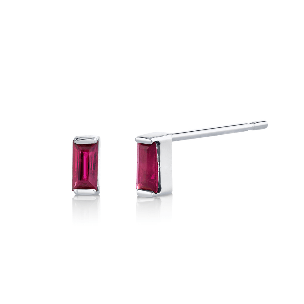 Women | Ruby Baguette Stud Earrings – July | 14k White Gold