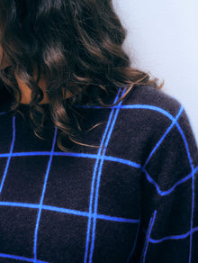 Cashmere Windowpane Crewneck | Deep Navy