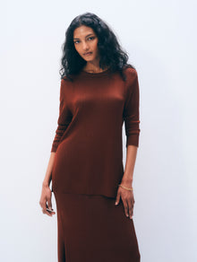Luster Viscose Long Sleeve Crewneck | Rich Brown