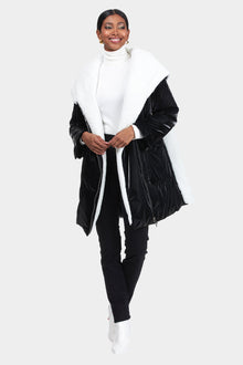 Asymmetric Quilted Parka With Shearling Lamb Trim | Women | Black x White