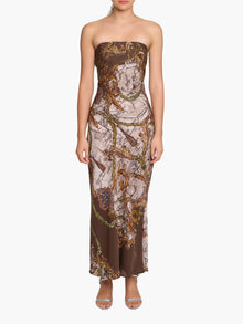Jewel of Edinburgh Strapless Printed Midi Dress | Brown Multi