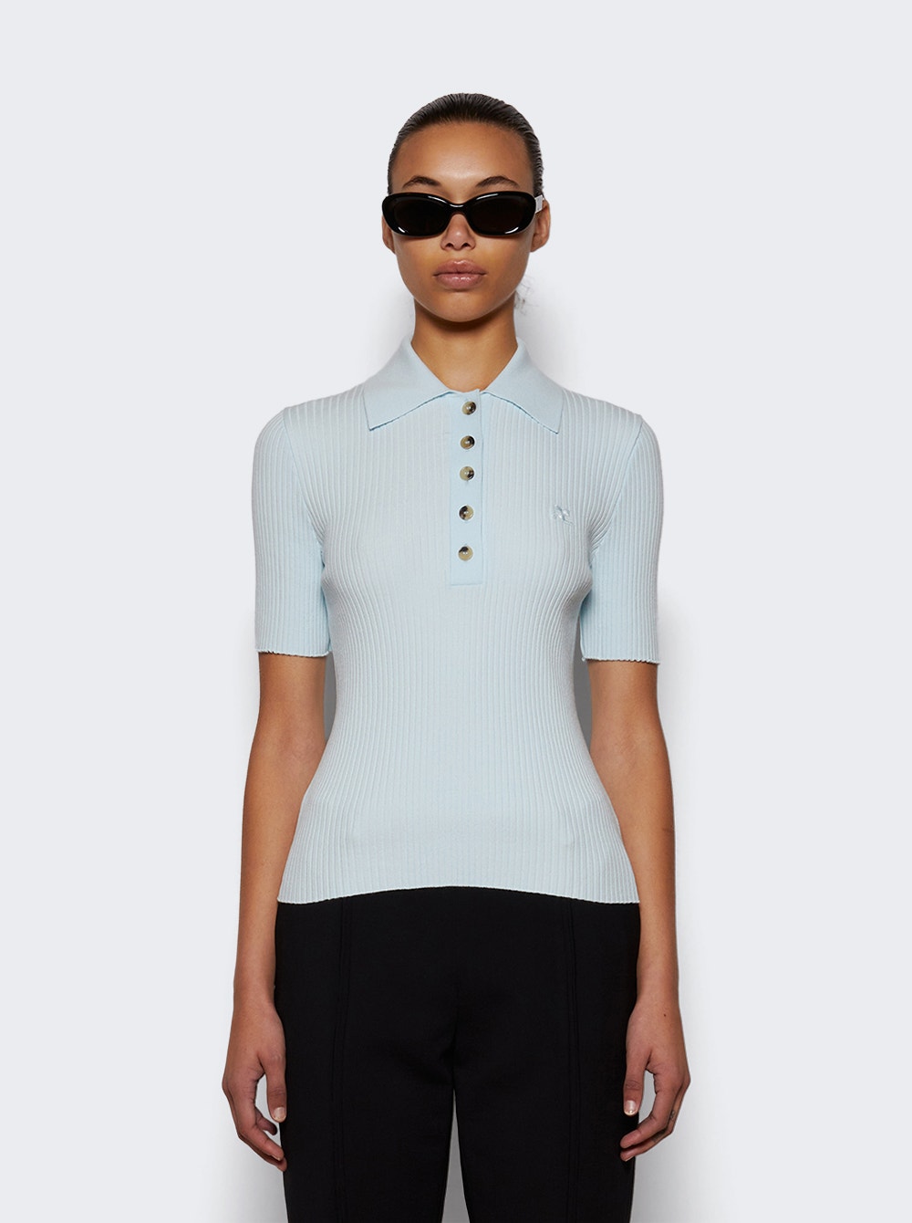 Women | Courrèges | Rib Knit Polo Top Iceberg | White