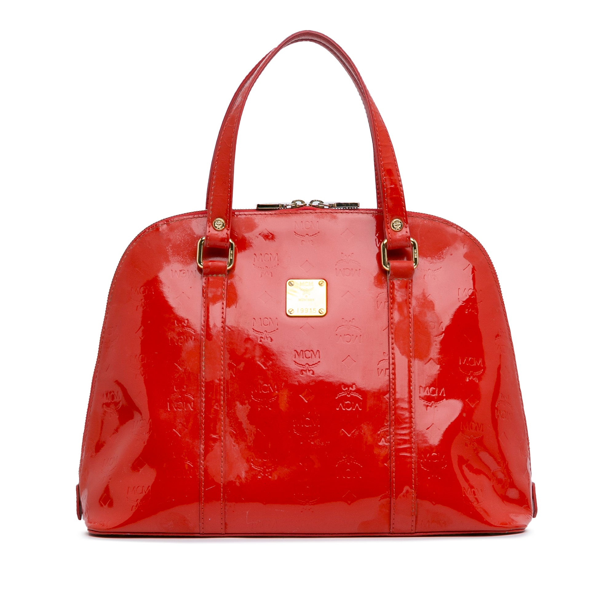 MCM | Pre-Owned Visetos Patent Handbag | Red