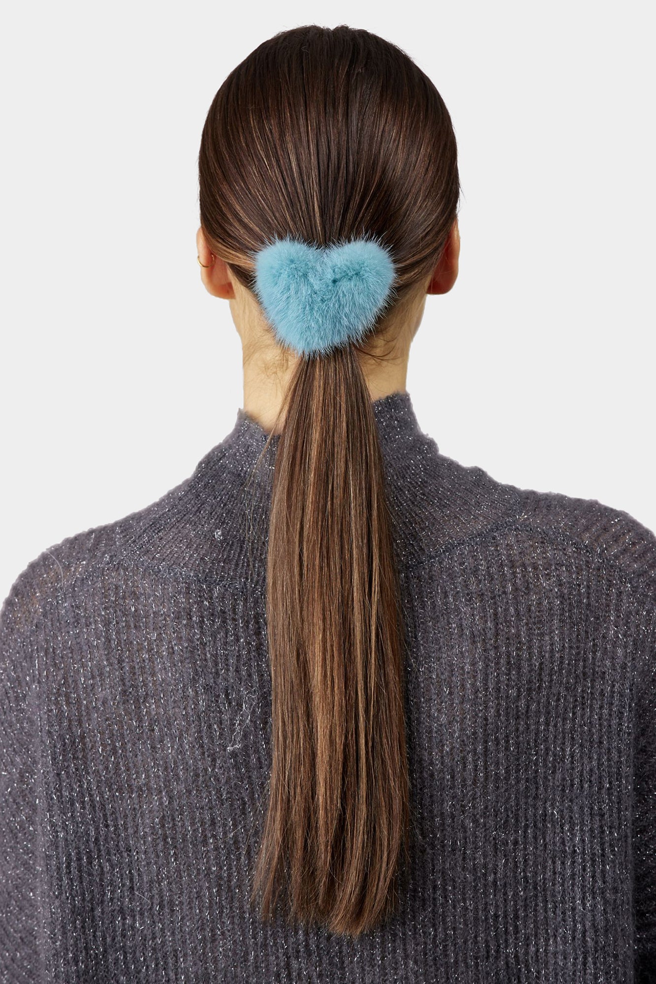 Hair Elastic With Heart Shaped Mink Fur Pompom | Women | Blue