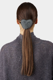 Hair Elastic With Heart Shaped Mink Fur Pompom | Women | Gray