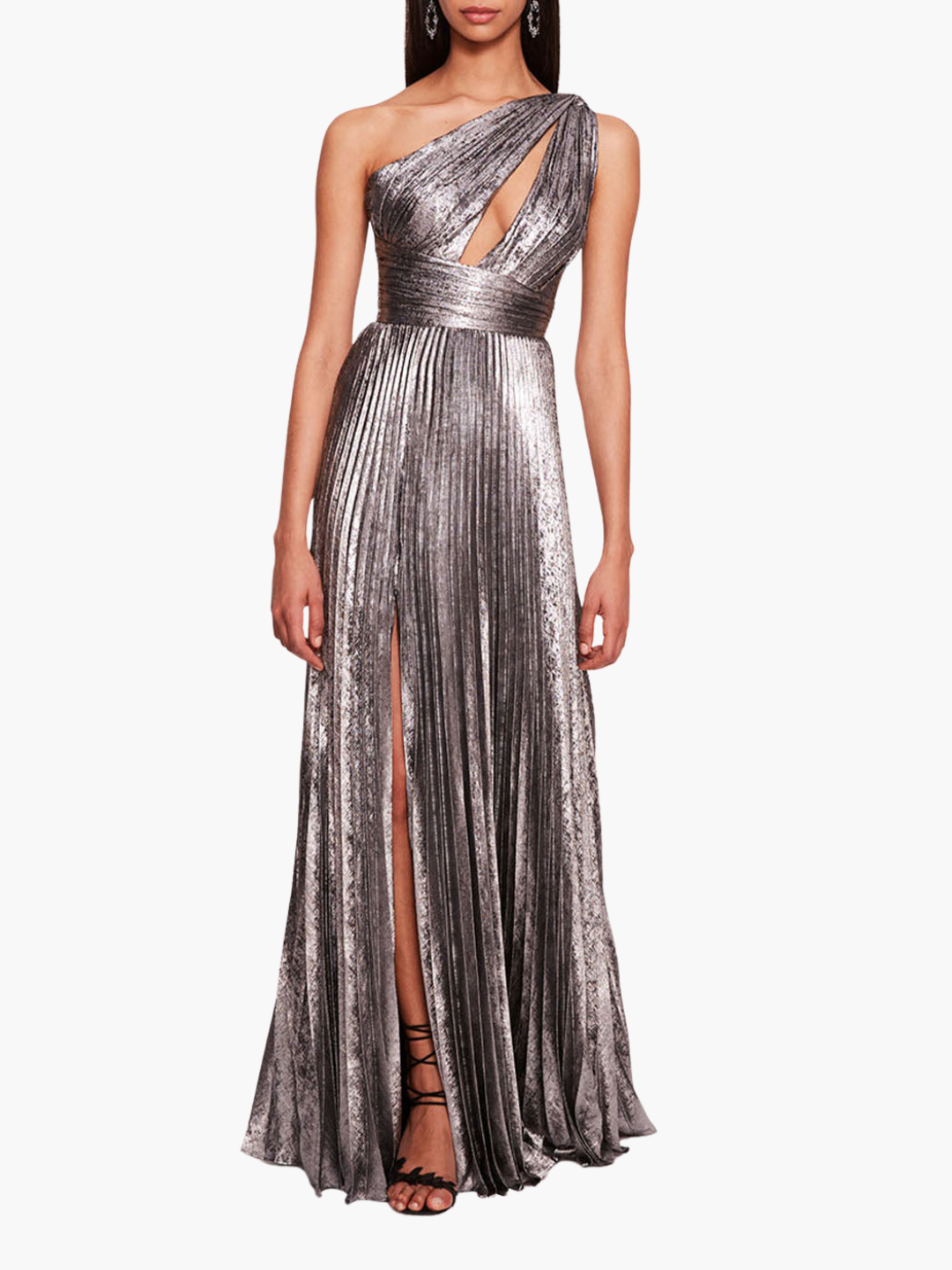 Metallic Lame Pleated Gown | Silver