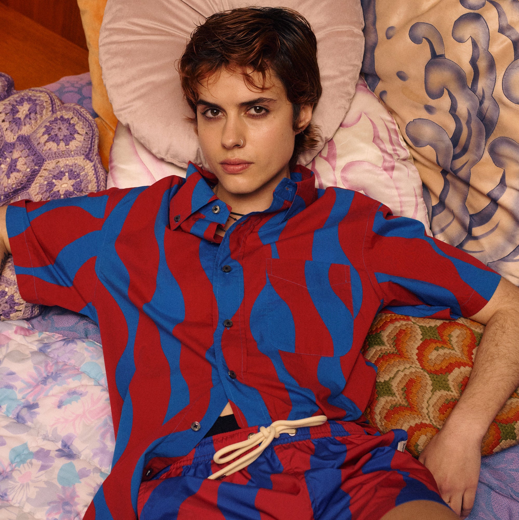 The Squiggle Shirt | Deep Cherry Blue