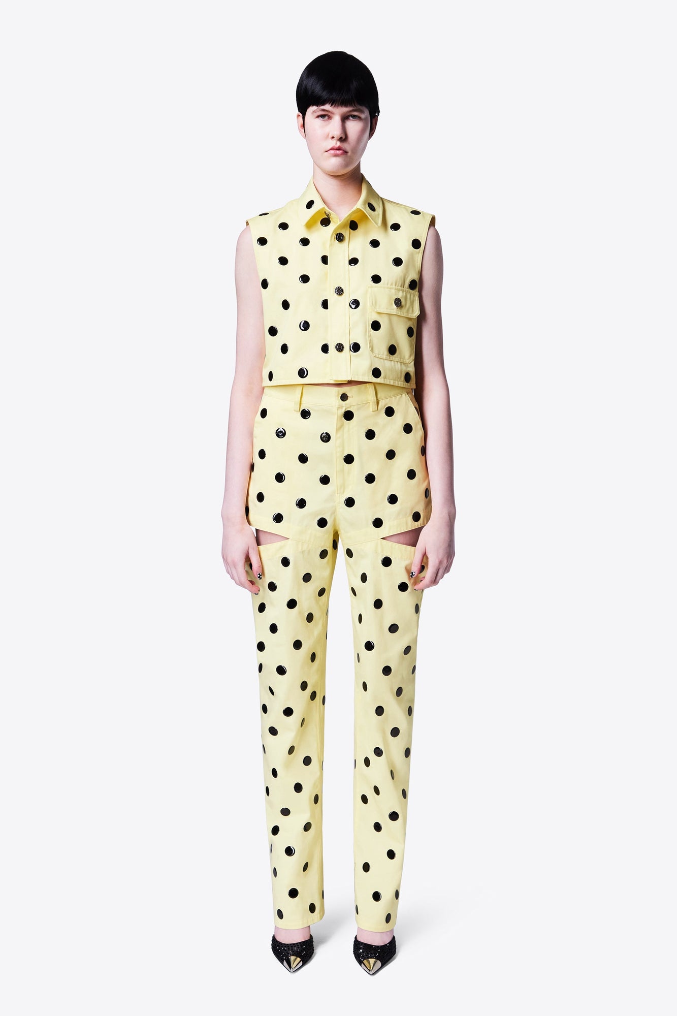 Polka Dot Sleeveless Top | Cream Yellow