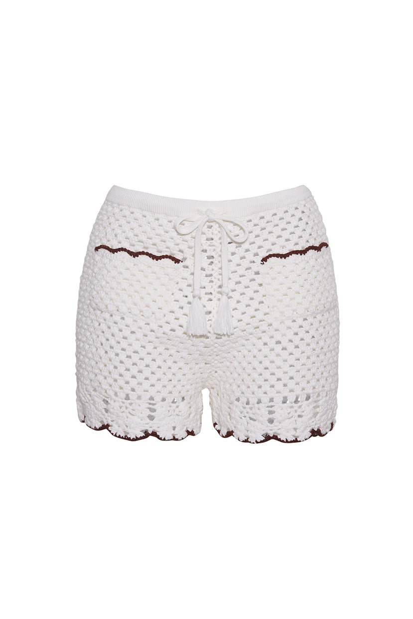Brix Shorts | Ivory Coffee Scallop Trim