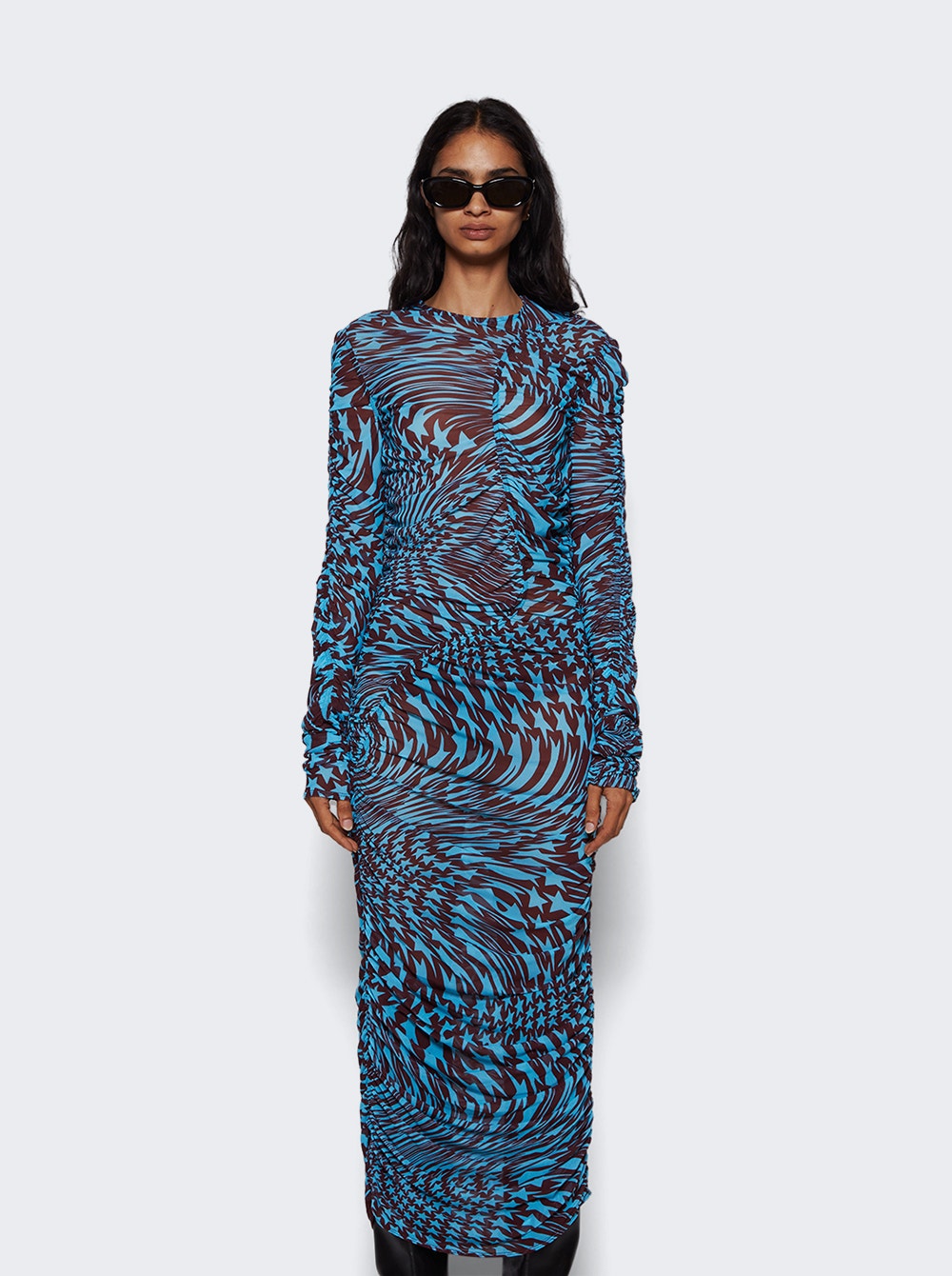 Women | Mugler | Printed Star Mesh Dress | Cherry & Turquoise