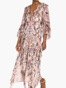 Reverie Cascading Ruffle Chiffon Midi Dress | Chocolate