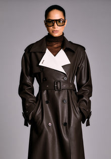 Womens | Estelle Vegan Leather Trench Coat | Ash Brown