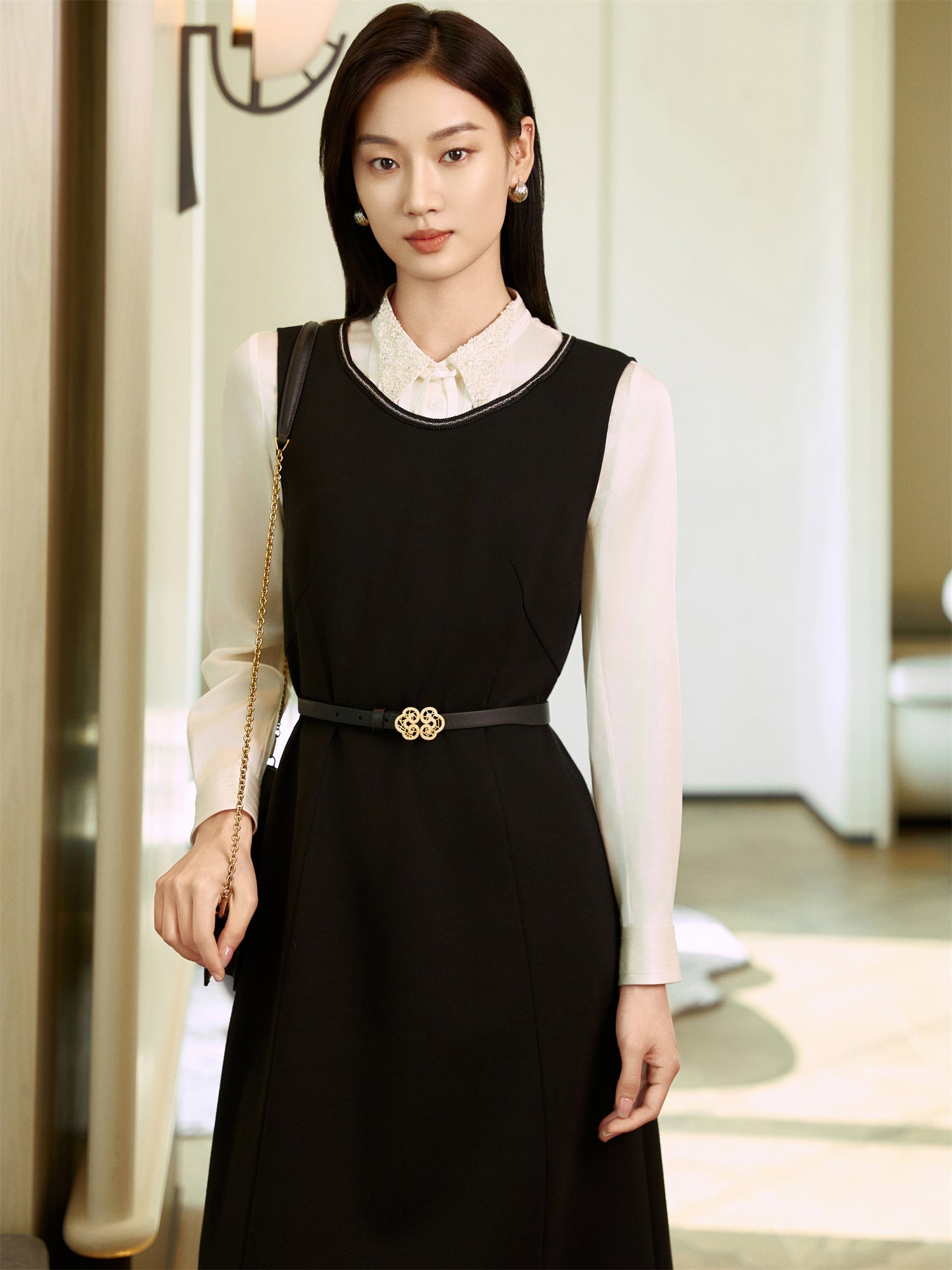Elegant V-Neck Dress | Black