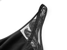 Silk V-Neck Embroidered Sleeveless Waist-Defining Dress | Black