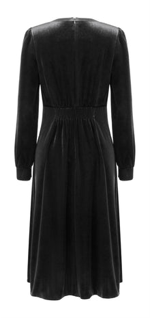 Velvet Embellished Neckline Dress | Black