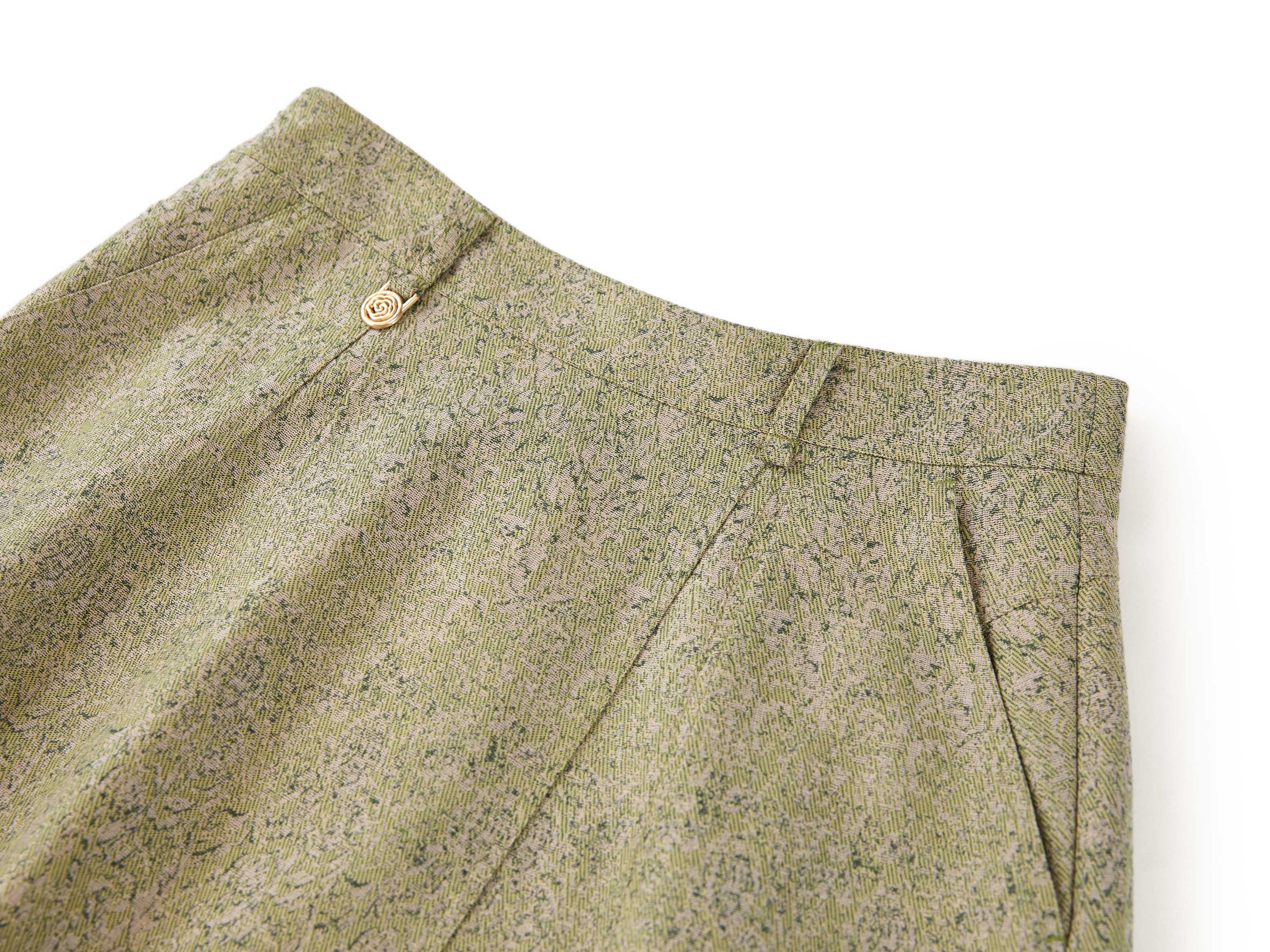 High-Waist Wool Cashmere Jacquard Skirt | Green