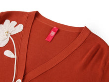 Wool Embroidered Knit Cardigan | Orange