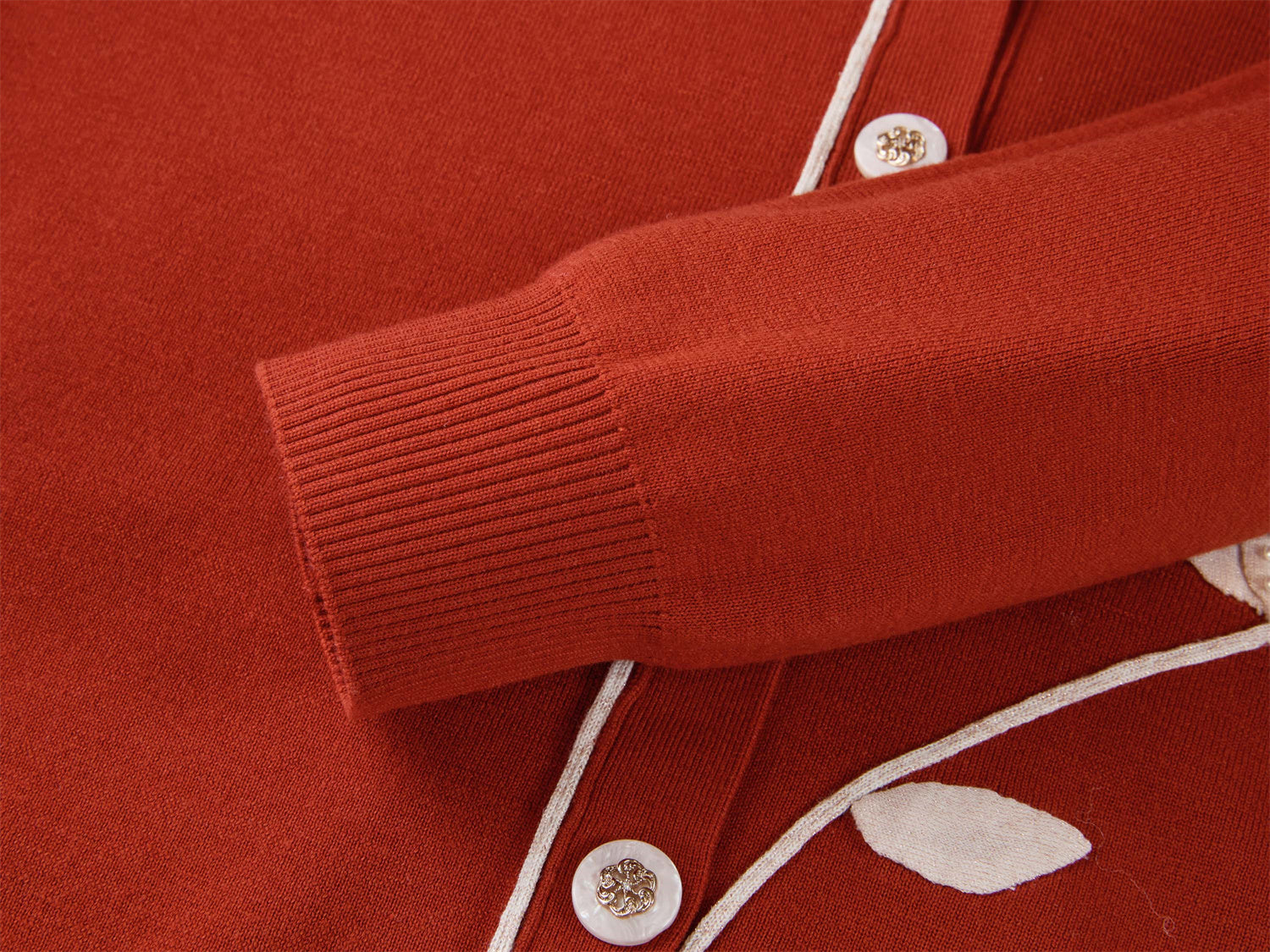 Wool Embroidered Knit Cardigan | Orange