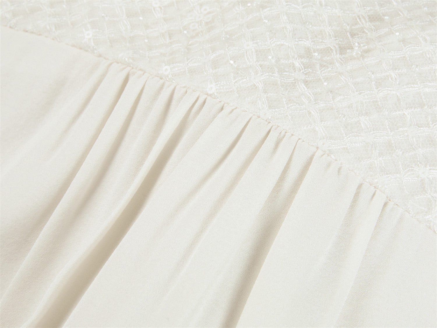 Silk Tie-Neck Embroidered Shirt | Beige