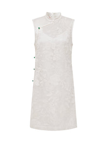 Silk Embroidered Dress | White